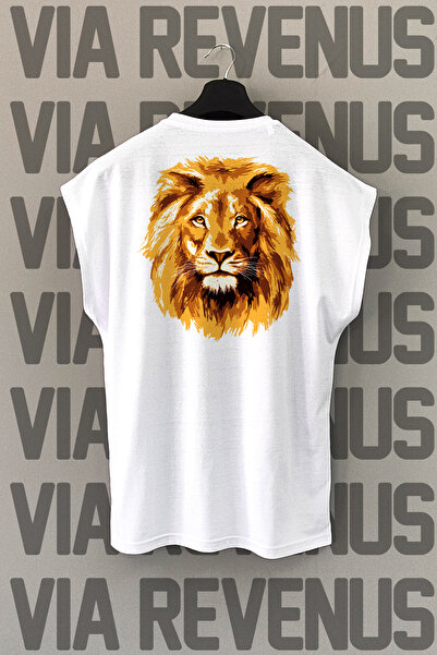 Vordevia Tricou sport cu imprimeu Leu alb - Mâneci zero