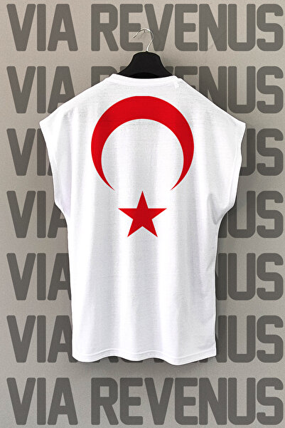 Vordevia Tricou sport alb - Steagul Turciei, imprimat pe spate, mâneci zero