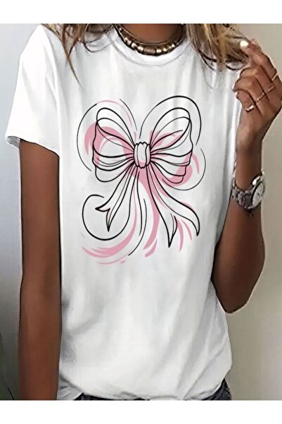 CLASSY.MODA تي شيرت نسائي من جيرسي واحد - تي شيرت أبيض مطبوع كبير الحجم بياقة...