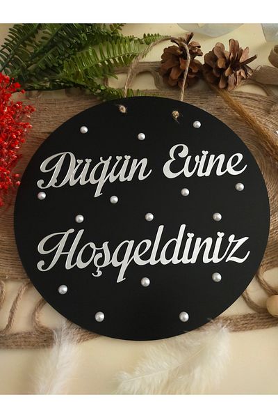 fabrikahşap Welcome to Your Home Written Door with Pearls - Special Day for Wedding and Engagement Promise