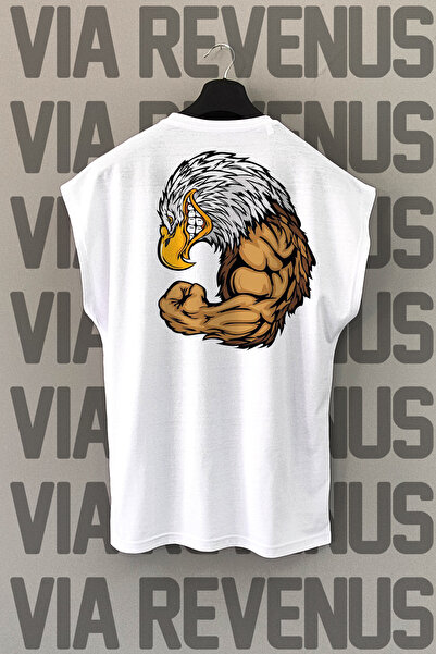 Vordevia Бяла спортна тениска - щампа с орел на гърба, нулеви ръкави