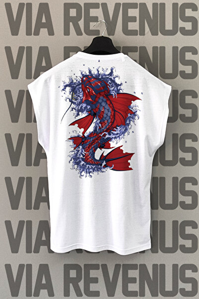 Vordevia Bela sportska majica - Koi riba na leđima Štampano , bez rukava