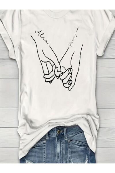 CLASSY.MODA Γυναικείο T-Shirt Single Jersey - Λευκό εμπριμέ μπλουζάκι με κοντό μανίκι με λαιμόκοψη