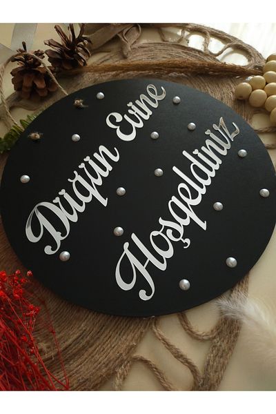fabrikahşap Welcome to Your Home Written Door with Pearls - Special Day for Wedding and Engagement Promise