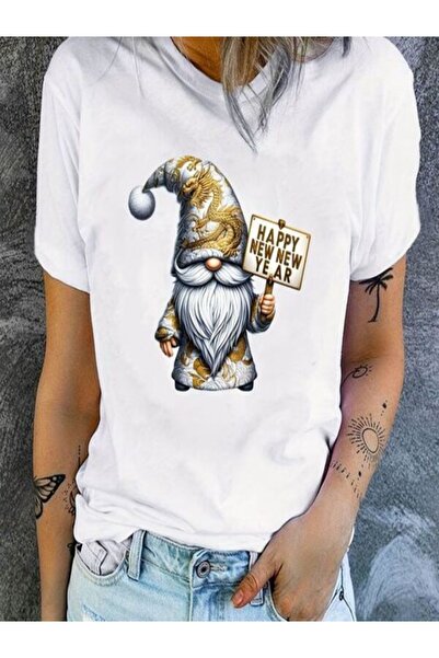 CLASSY.MODA تي شيرت نسائي من جيرسي واحد - تي شيرت أبيض مطبوع كبير الحجم بياقة...