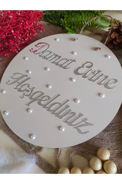 fabrikahşap Groom's Home - Welcome Written with Pearl Door, Wedding and Engagement Ornament, for Special Day