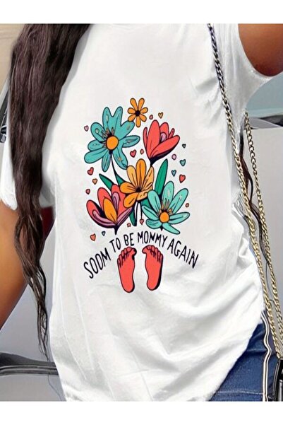 CLASSY.MODA تي شيرت نسائي من جيرسي واحد - تي شيرت أبيض مطبوع كبير الحجم بياقة...