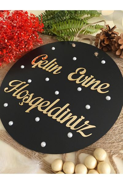 fabrikahşap Welcome Written Bridal Door with Pearls - Ornament for Wedding and Engagement