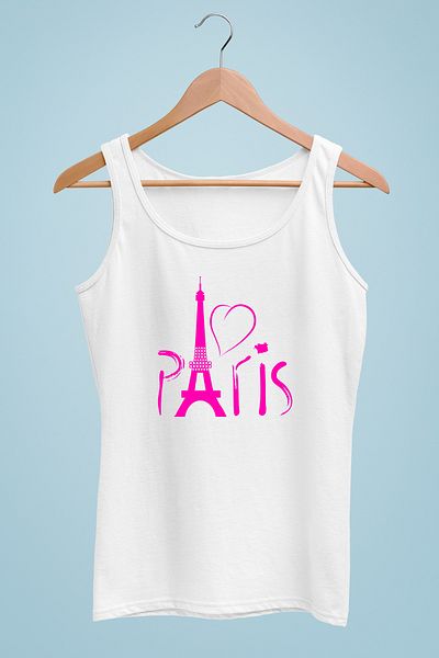 Raf Coll Tricou cu bretele pentru femei Turnul Eiffel Paris Design imprimat digital 100% bumbac