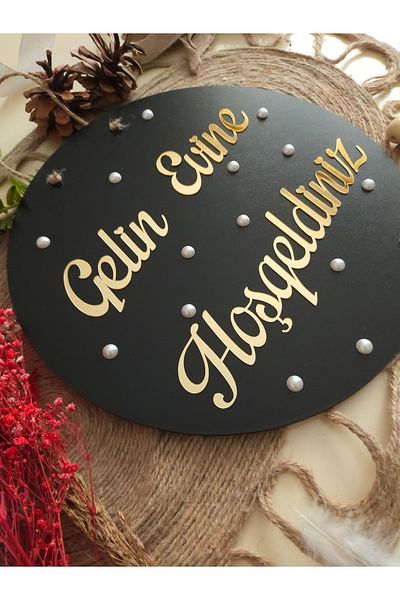 fabrikahşap Welcome Written Bridal Door with Pearls - Ornament for Wedding and Engagement