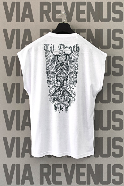 Vordevia Tricou sport alb cu mâneci zero cu imprimeu Love Skull