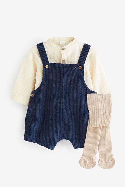 Next Baby 3 Piece Cotton NavySmart Salopet Body Socks Set