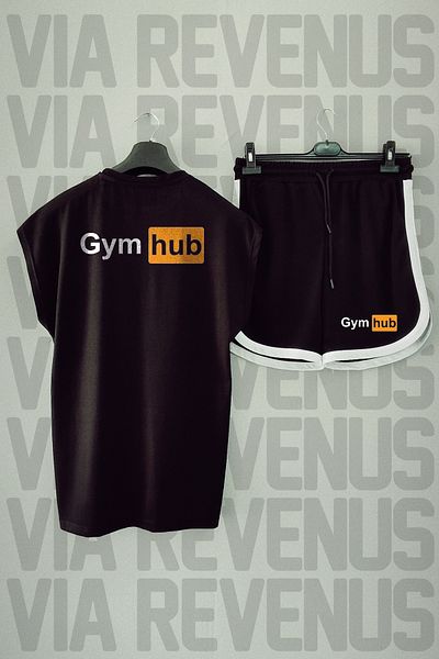 Vordevia GymHub Black Sports T-shirt and Shorts Set - Crew Neck, Zero Sleeve