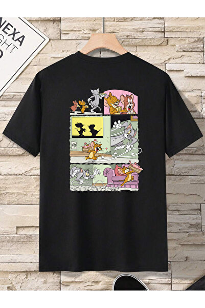 donamod Colecția Tom și Jerry - Cadou combinat de cuplu, tricou cu dungi pent...