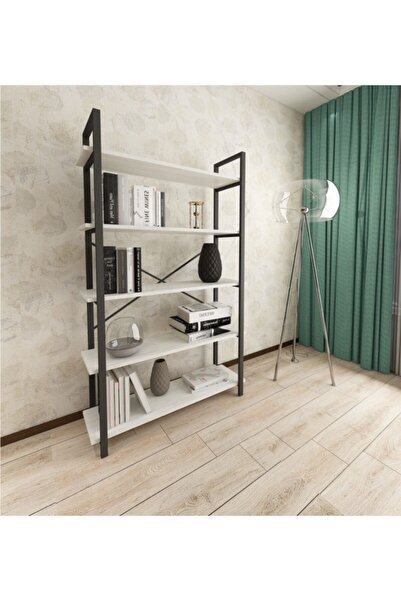 Tiryaki Aksesuar Metal Kitaplık 5 Raflı Beyaz 120 Cm Büyük Ölçü Raf Kitablık