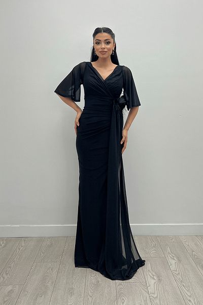 giyimmasalı Μαύρο φόρεμα ψαριού - με λεπτομέρεια από ύφασμα Lurex και ροζ σάλι