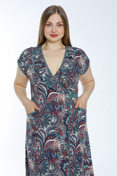 İntensive Plus Size Patterned Cotton Kimono Collar Dress
