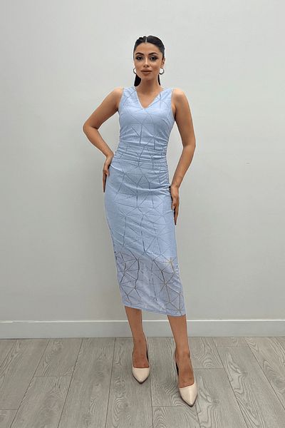 giyimmasalı Ice Blue Patterned Lace Pencil Dress