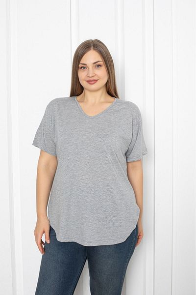 Trendbade Butik Women's V-Neck Large Size T-shirt GRAY