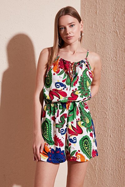 Lela Desenli Yakası Bağlamalı Ip Askılı Tulum Tulum 5865212