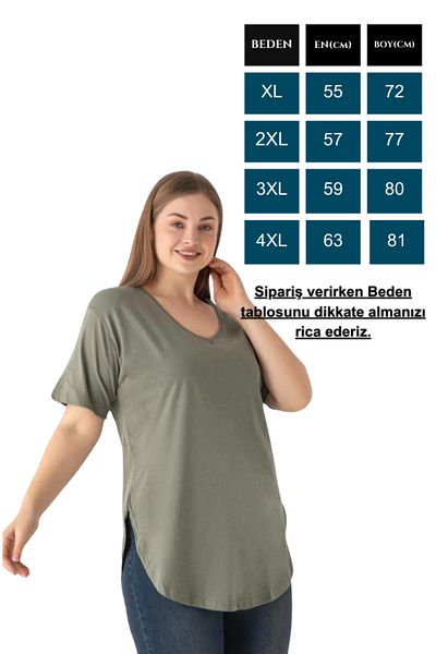 Trendbade Butik Women's V-neck Plus Size T-shirt Khaki