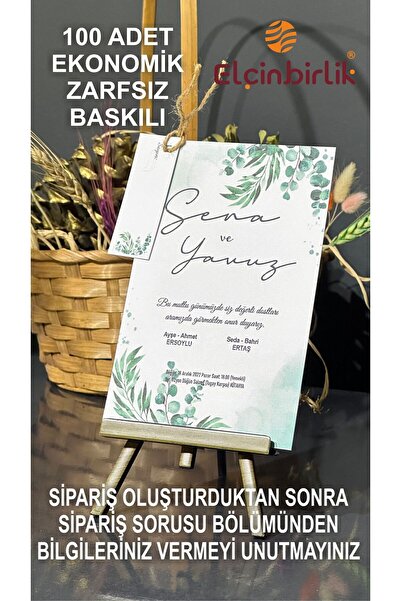 elçinbirlik DüğüN Nişan İpli Zarfsız Ekonomik Davetiye 100 Adet Baskılı