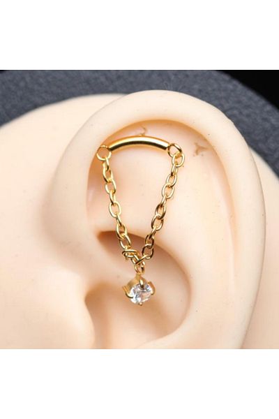 Karınca Piercing Chain Zircon Stone Dangle Hidden Helix Conch Tragus Cartilage Ear Flat Piercing