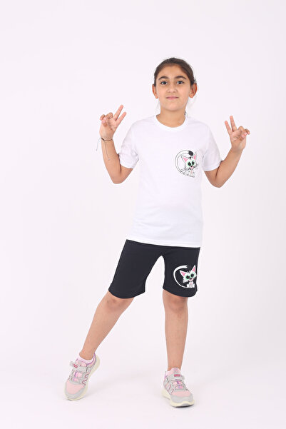 COSBA kids wear Devojčin set mačka Štampano okrugla kragna 100% pamuk