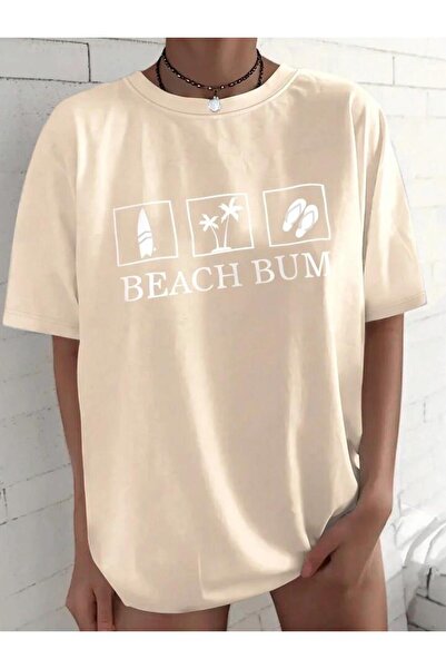FAVORİST BEACH BUM تي شيرت قطني كبير الحجم بأكمام قصيرة