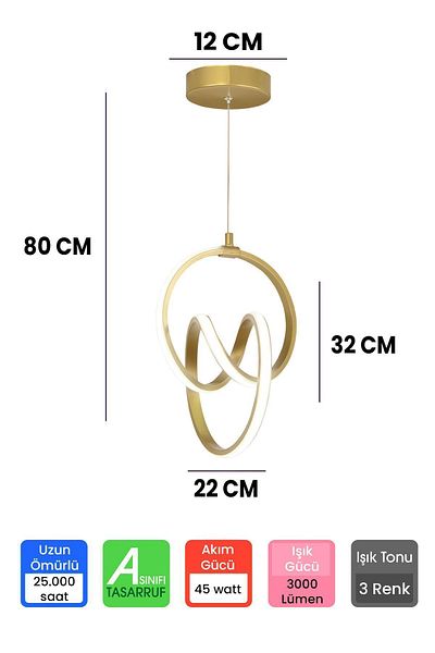 RANSOM 3 Color Signature Led Pendant Lamp with 4 Modes Dimmer and Gold Remote Control - Chandelier