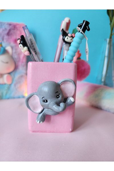 Rota Hediyelik Χαριτωμένη ροζ θήκη για στυλό Kawaii Elephant Desktop, Παιδική θήκη για στυλό