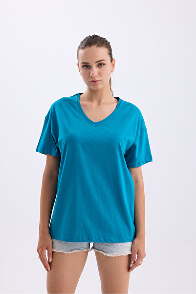 Get Crazy v yaka oversize baskısız t-shirt -unisex