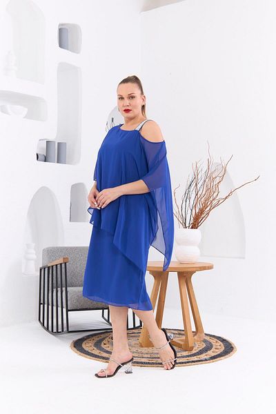 RMG Plus Size Stone Printed Saxe Chiffon Dress