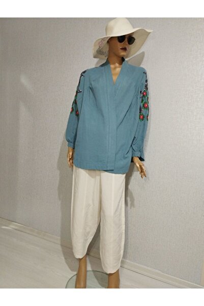 Dadali طقم كتان تركواز