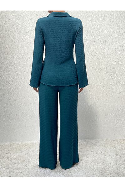 DY By Styli Knot Front Textured Shirt & Trouser Co-Ords