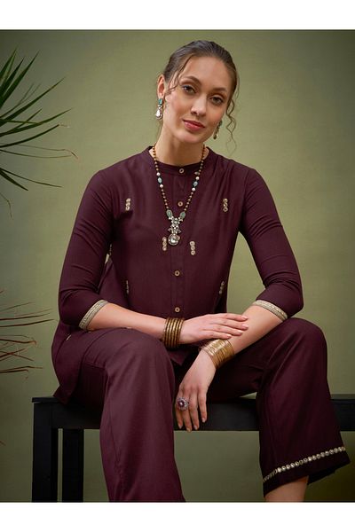 Sassafras By Styli Mirror Embroidered Shirt & Palazzo Set