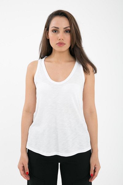 Comm-Ci Tricou alb tricotat fără mâneci cu decolteu în V - Rochel