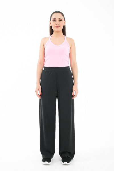 Comm-Ci Black Knitted Trousers - Relaxed Fit, Pockets, Wide Leg