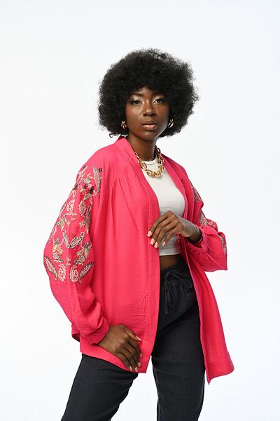 Orfeo Negro Kimono de damă supradimensionat cu detalii de broderie - broderie pe spate și mâneci