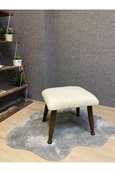 Asedia Trend Ceviz Teddy Krem Ahşap Ayak Uzatma Pufu Makyaj Koltuğu Tabure Ba...
