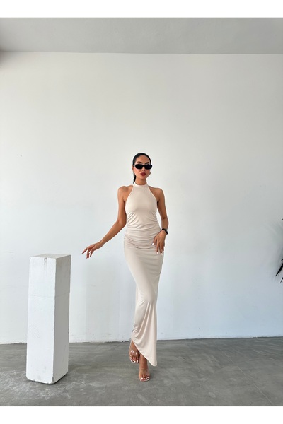 Fiori Sandy Dress - Halter Neck, Lace Detail and Drawstring