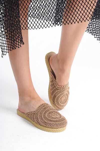 BAKGİY Mink Colored Women's Knitted Lace Slippers - BG1027-122-0001
