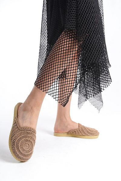 BAKGİY Mink Colored Women's Knitted Lace Slippers - BG1027-122-0001