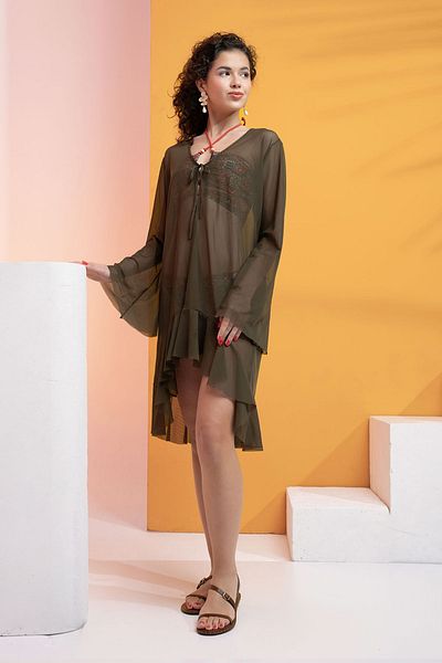 XCLSV Flounced Lycra Kimono Kaftan - από τούλι