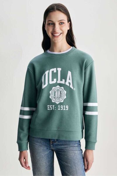 UCLA Green Crew Neck Printed Loose Fit Women's Sweatshirt