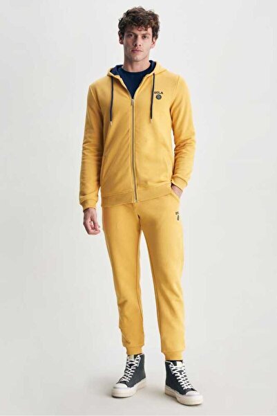 UCLA HILGARD Yellow Hooded and Zippered Printed Standard Fit Men's Sweatshirt