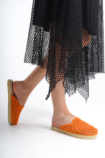 Moda Değirmeni Orange Lace Women's Knitted Slippers - BG1027-122-0001