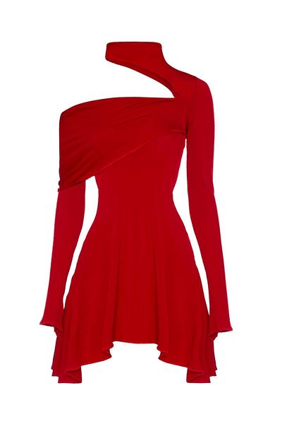 Gülşah Evecen Special Design Red Asymmetrical Dress