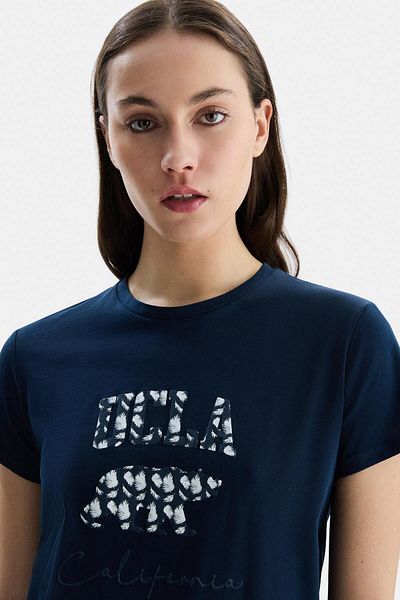 UCLA ALLISON Navy Blue Crew Neck Printed Women's T-shirt