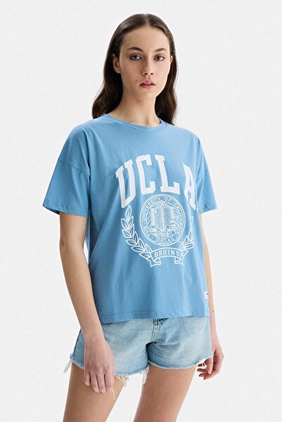 UCLA AVALON Синя дамска тениска с кръгло деколте, с принт, овърсайз
